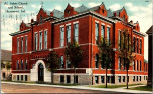 Postcard All Saints Church and School in Hammond, Indiana~134272