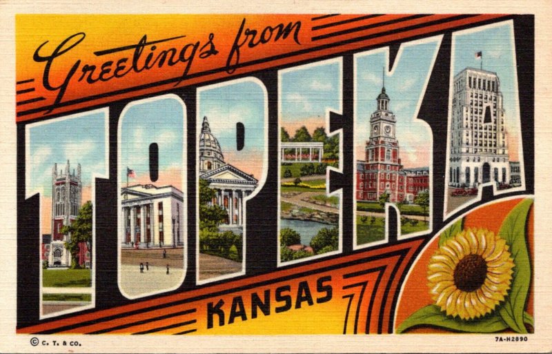 Kansas Greetings From Topeka Large Letter Linen 1946 Curteich