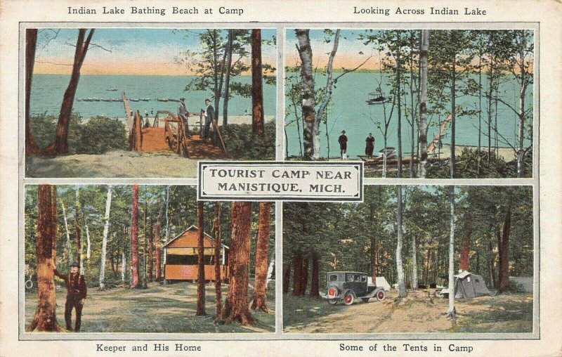 Tourist Camp Near Manistique, Michigan, Early Postcard, Used in 1928