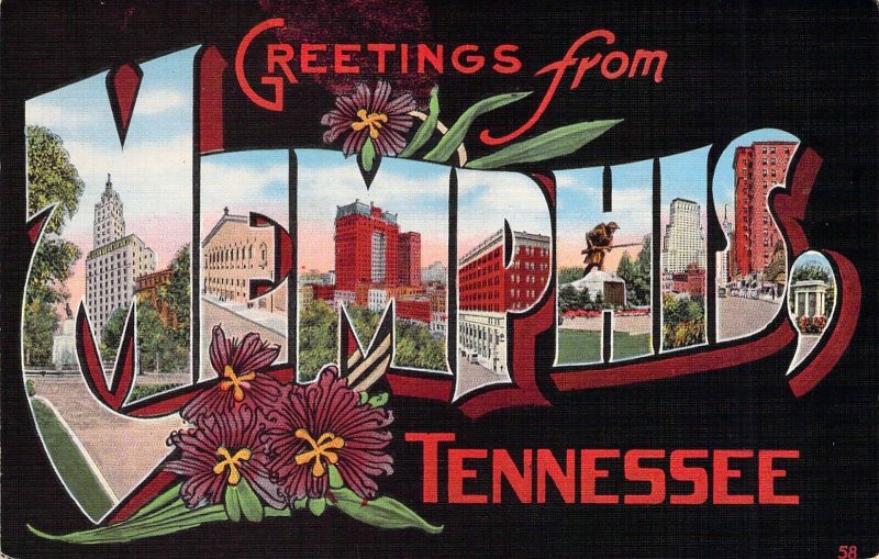 Beautiful Linen Large Letter, Memphis, Tennessee, E.C. Kropp Publ, Postcard