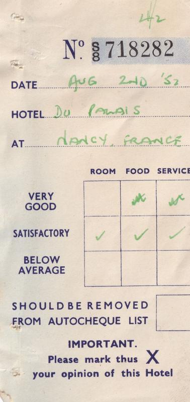 Hotel Du Palais Nancy France 1950s Receipt