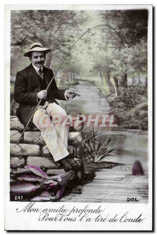 Postcard Old Man Fishing Fisherman