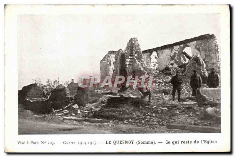 Old Postcard Militaria Le Quesnoy What remains of the church