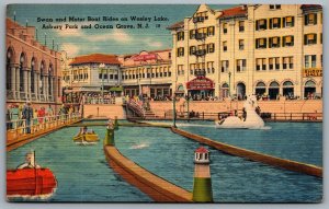 Postcard Ocean Grove NJ c1946 Swan and Motor Boat Rides on Wesley Lake