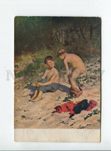 3107776 Two NUDE Boys on Beach by MAKOVSKY vintage Russian PC