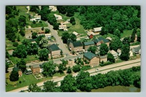Coshocton OH, Aerial Restored Historic Roscoe Canal Village Chrome Ohio Postcard 