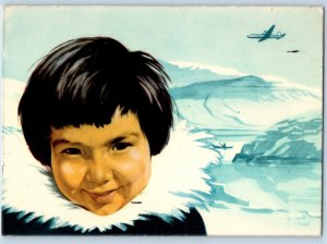 Solna Sweden Postcard The SAS Polar Route Airline Kid Wearing Fur Coat c1950's