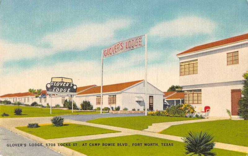 Fort Worth Texas Glover's Lodge Camp Bowie Blvd Vintage Postcard JD933776