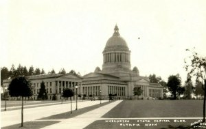Vintage RPPC Cars At Washington State Capitol Building Olympia, WA Real Photo F1