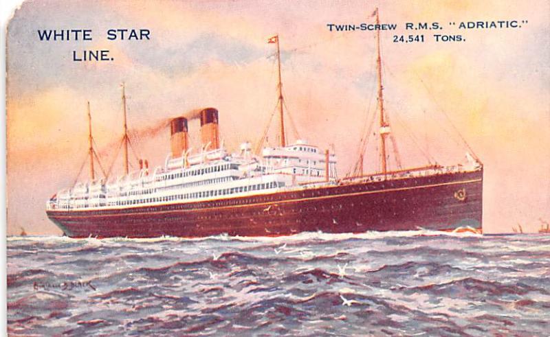 White Star Line, Twin Screw RMS Adriatic Ship Sticker on back paper chip left...