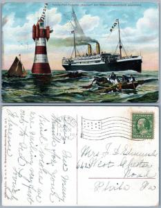REICHS-POST-DAMPFER BREMEN 1910 ANTIQUE GERMAN POSTCARD