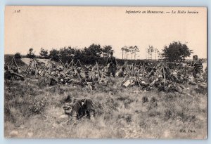 France Postcard Infantry on Maneuvers The Halt Hourly c1920's WW1 Antique