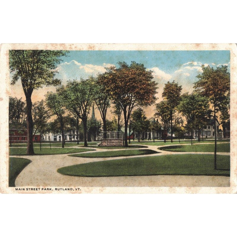 c.1909 Main Street Park Rutland Vermont Postcard / 2R4-644