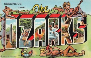 THE OZARKS Large Letter Greetings Elk River Hillbillies c1940s Vintage Postcard