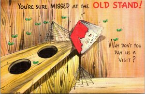 1940'S Linen Comic Color Postcard-You're Sure Missed at the Old Stand - PC