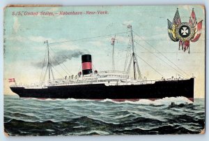 Copenhagen Denmark Postcard S/S United States København New-York 1913 Posted