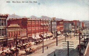 Main Street Scene SALT LAKE CITY Utah Horse Carriages c1910s Vintage Postcard