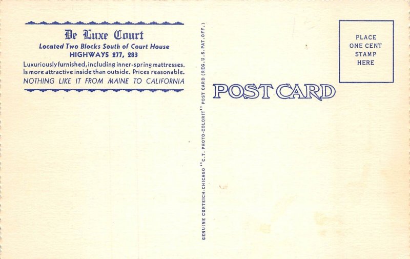 Seymour Texas De Luxe Court Motel Color Linen Vintage Postcard U7277