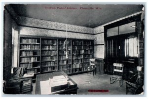 c1910 Interior Public Library Books Shelf Chairs Platteville Wisconsin Postcard