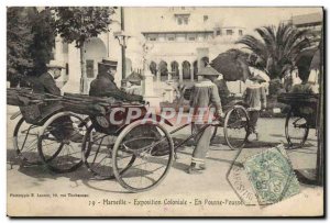 Postcard Old Hitch Marseilles Colonial Exhibition in rickshaw