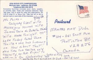 KOA Sioux City Campground Jefferson SD South Dakota c1980 Vintage Postcard D39 