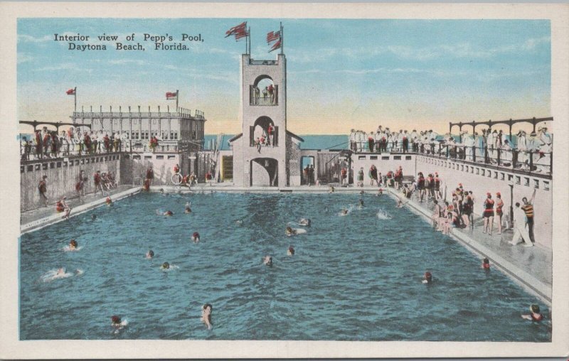 Postcard Interior View Pepp's Pool Daytona Beach FL