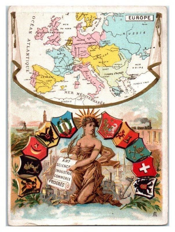 Europe Map Art Science Industrie Progres French Victorian Trade Card *VT18