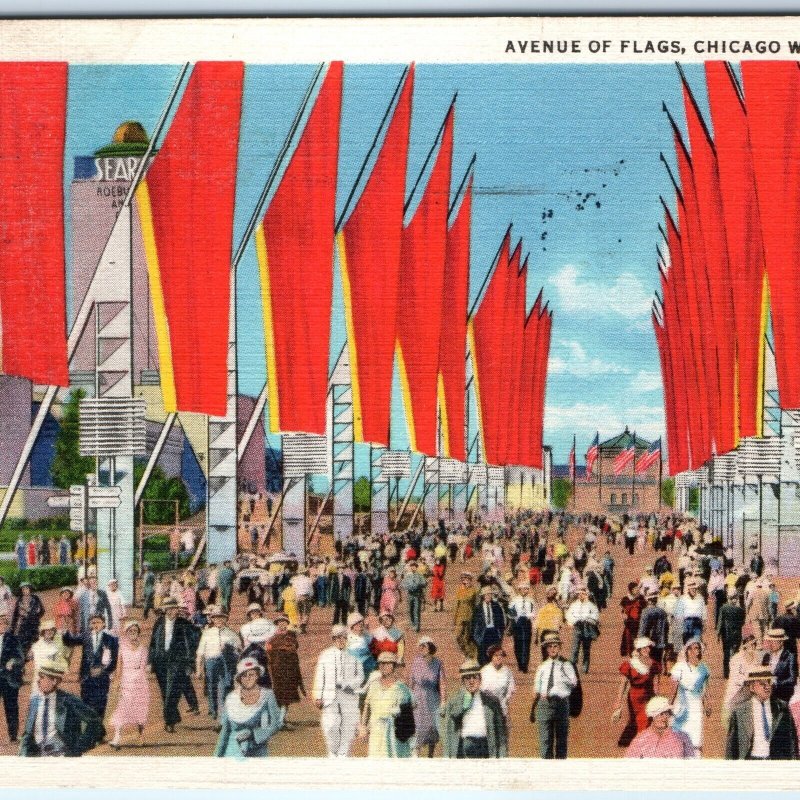 1933 Chicago, IL Avenue of Flags Sears Century of Progress PC World's Fair A331