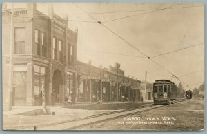 DOWS IA MAIN STREET TROLLEY ANTIQUE REAL PHOTO POSTCARD RPPC