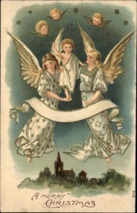 Christmas Young Girl Angels with Baby Jesus c1910 Vintage Postcard