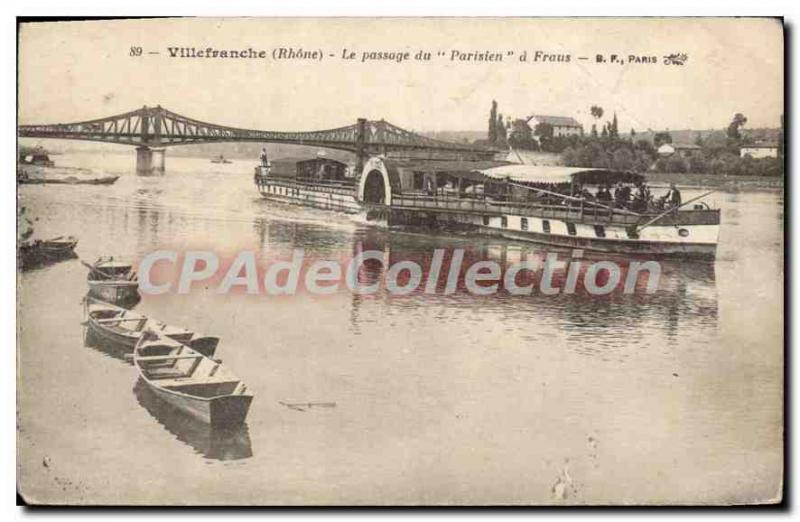 Old Postcard Villefranche Le Passage Du Parisien Fraus boat paddle wheel