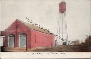 City Hall and Water Tower Mascoutah IL Postcard PC258