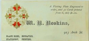 W. H. Hoskins Plate Engraved Trade Cards Blank Books Stationery Printing B P72