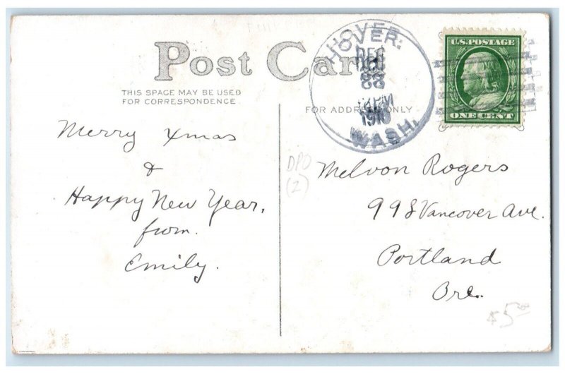 1910 Christmas Cute Little Girl Curly Hair Berries Hover Washington WA Postcard