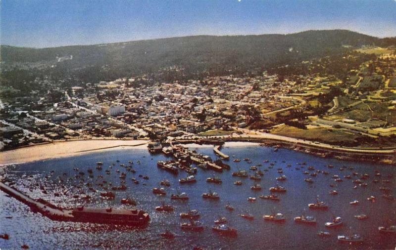 Monterey California Harbor Beach Scene Aerial View Vintage Postcard J70610