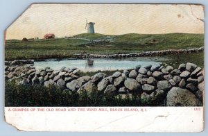 Pre-1906 OLD ROAD WINDMILL BLOCK ISLAND RHODE ISLAND POSTCARD**CORNER DAMAGE**