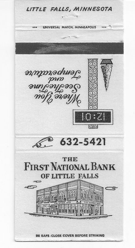 Matchbook Cover ! The First National Bank of Little Falls, Minnesota !