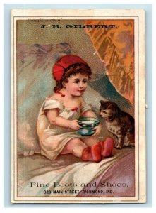 1883 J.B Gilbert Fine Shoes Adorable Child Feeding Cute Cat P188