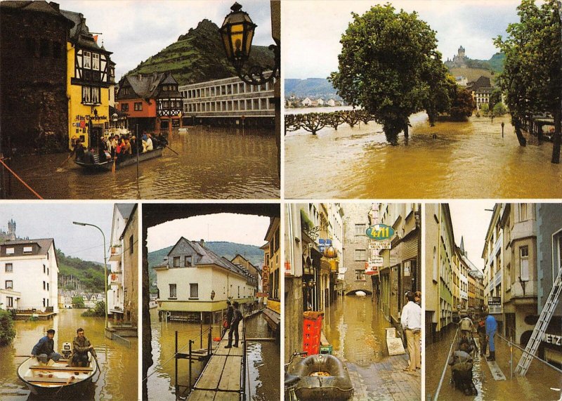 US4544 Germany Cochem Moselhochwasser Flood in Street Boats Postcard