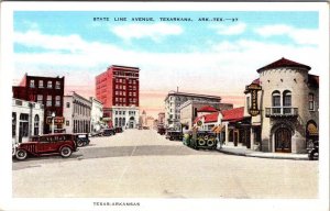 Texarkana, TX~AR Texas~Arkansas  STATE LINE AVENUE STREET SCENE ca1930s Postcard