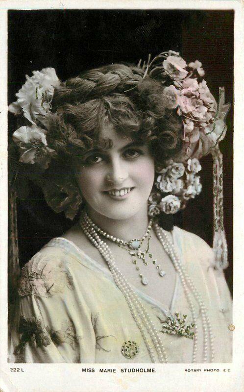 1906 hand colored Stage Actress RPPC Photo Postcard Studholme Rotary 518