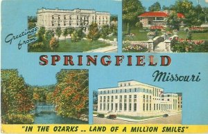 Greetings from Springfield Missouri,4 Views In the Ozarks 1947 Linen Postcard