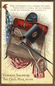 Civil War Union Soldier's Pack Sword Canteen Hat c1910 Postcard
