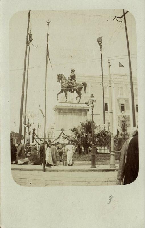 ottoman egypt, ALEXANDRIA, Muhammad-Ali Statue, Turkish Flags (1899) RPPC