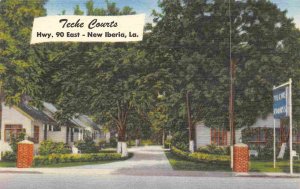 Teche Courts Motel US 90 East New Iberia Louisiana linen postcard