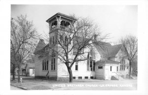 RPPC United Brethren Church, La Crosse, Kansas Rush County Vintage Postcard '50s