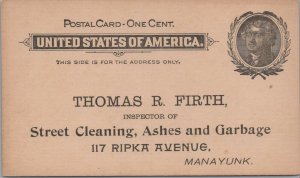 Postcard Thomas R Firth Street Cleaning Ashes + Garbage Manayunk PA