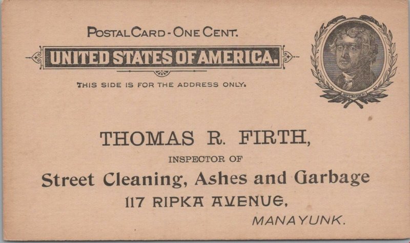 Postcard Thomas R Firth Street Cleaning Ashes + Garbage Manayunk PA