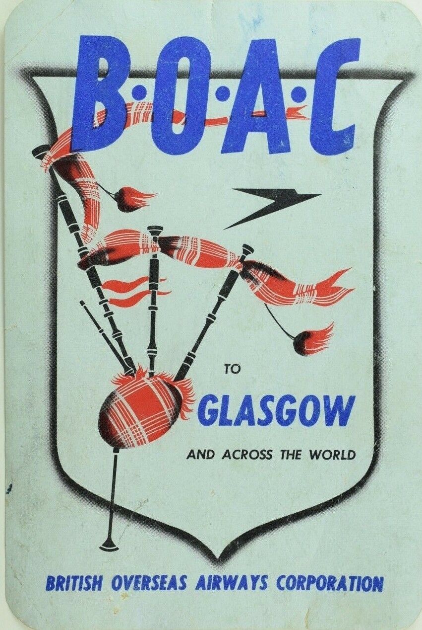 1940's50's B.O.A.C Glasgow Luggage Label Original E19 Ephemera