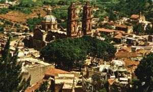 Taxco Guerrero Mexico, View of Santa Prisca Church, MX, Vintage Postcard